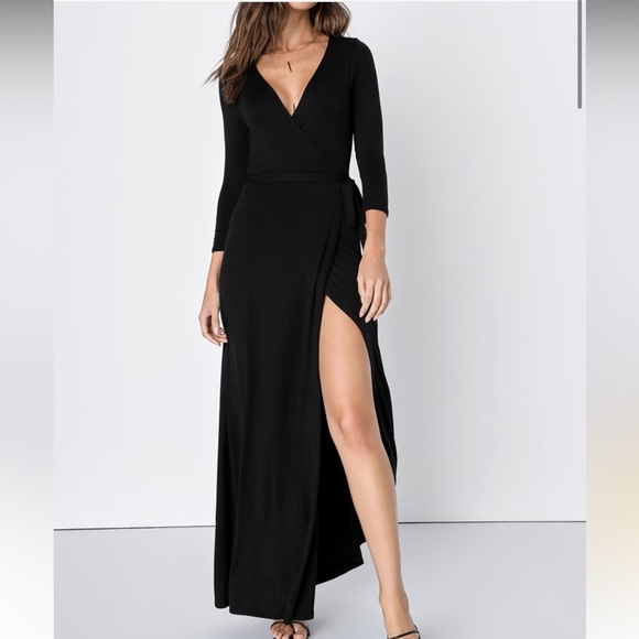 Lulus Dresses & Skirts - Lulus Garden District Black Three-Quarter Sleeve Wrap Maxi Dress size XL